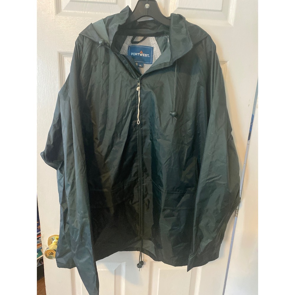 Portwest Mens XL Hooded Rain Jacket Forest Green Full Zip Windbreaker Utility